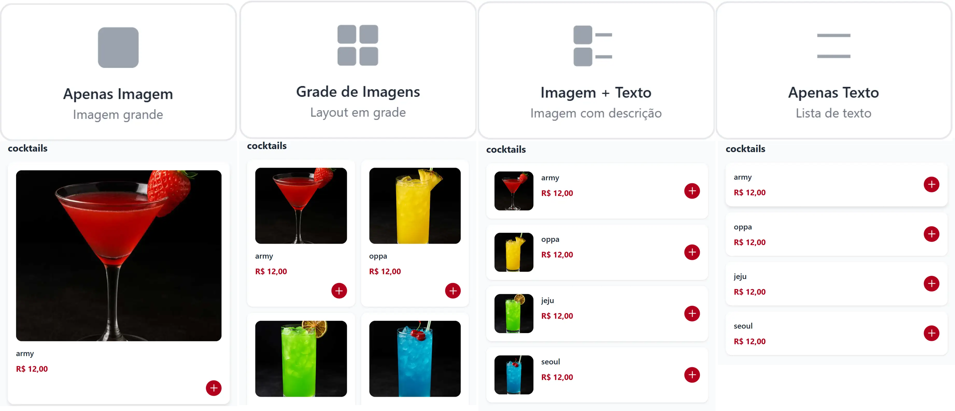 Examples of different product display layouts